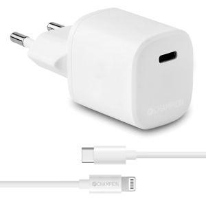 CHAMPION Laddare 20W + USB-C till Lightning Kabel Vit